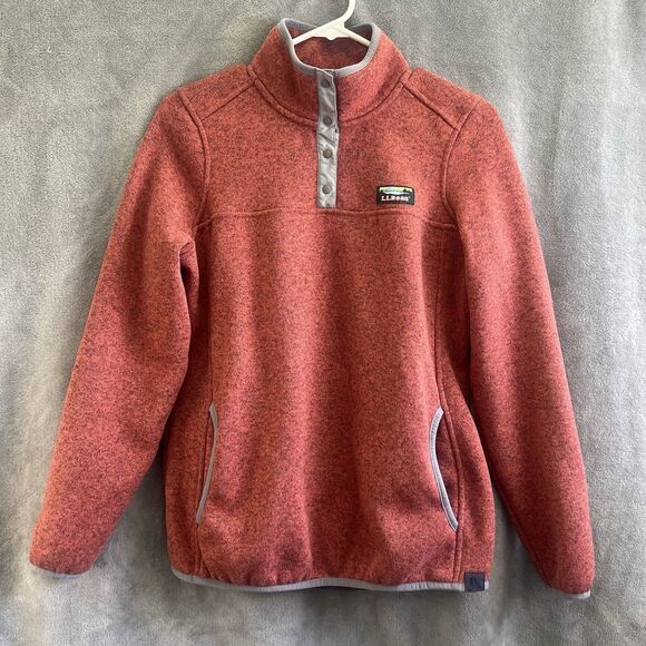 LL BEAN Quarter Snap Orange Pull-Over Sweater Fleece Sweatshirt Women's Small - Picture 1 of 7